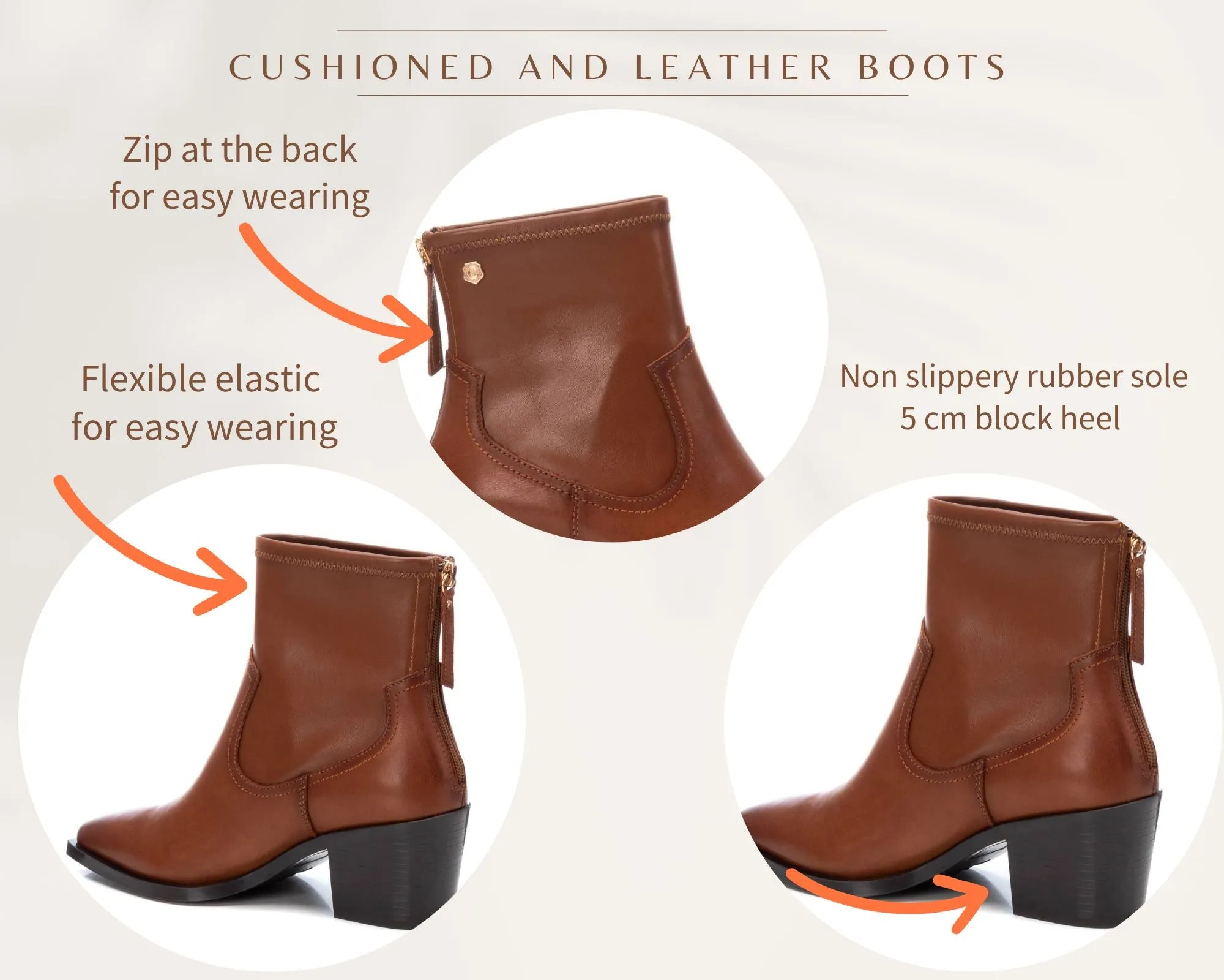161230  Leather ankle boots with elastic in Tan
