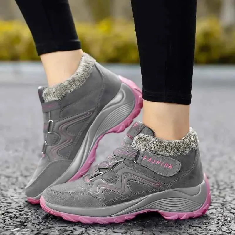 Ankle Boots Winter Plush Fashion Wedge Waterproof Women's Casual Shoes