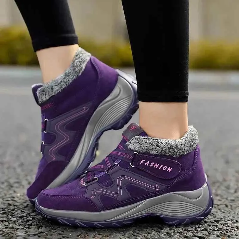 Ankle Boots Winter Plush Fashion Wedge Waterproof Women's Casual Shoes