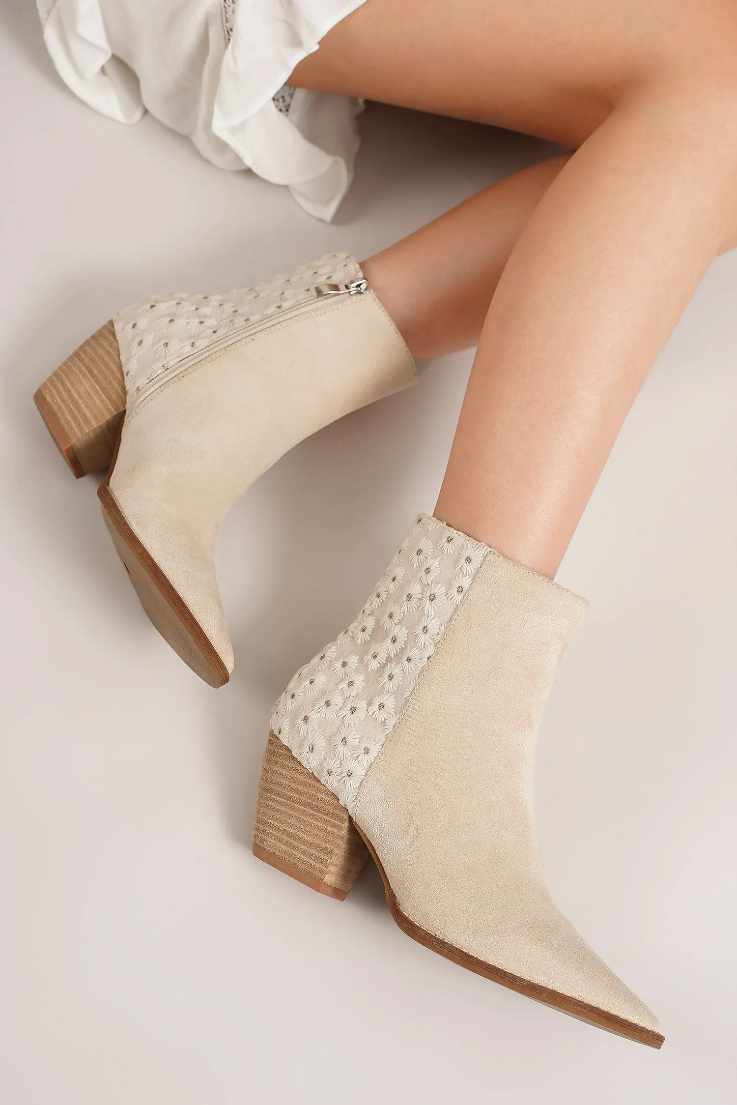 ARISA-73-L Floral Embellished Ankle Boots