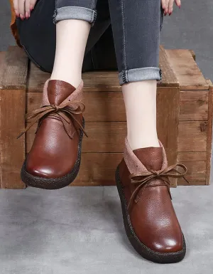 Autumn Round Head Retro Leather Short boots