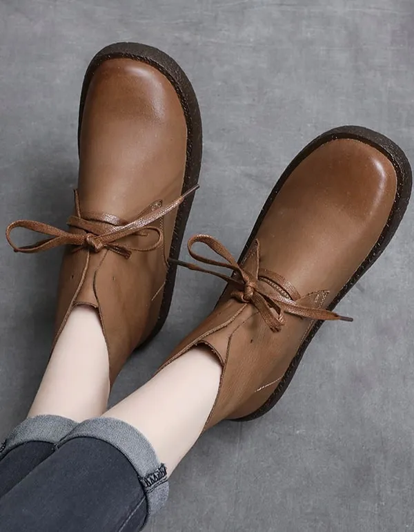 Autumn Round Head Retro Leather Short boots
