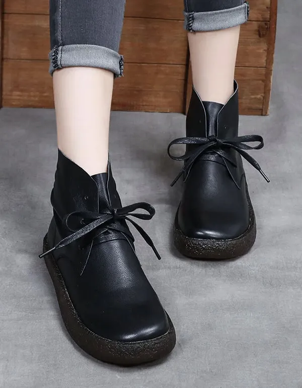 Autumn Round Head Retro Leather Short boots