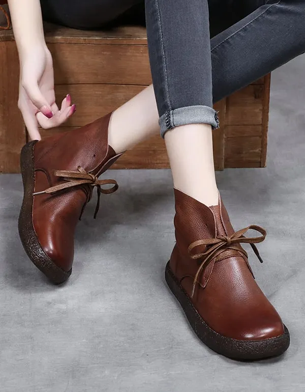 Autumn Round Head Retro Leather Short boots