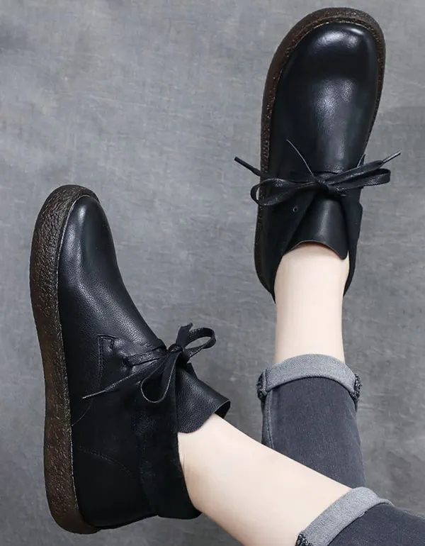 Autumn Round Head Retro Leather Short boots