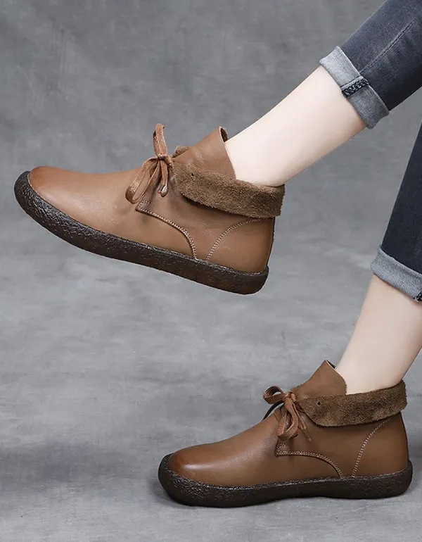 Autumn Round Head Retro Leather Short boots