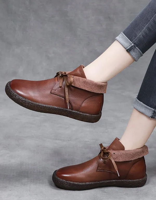 Autumn Round Head Retro Leather Short boots