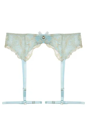Ayaka Blue Wave Embroidered Suspender Belt