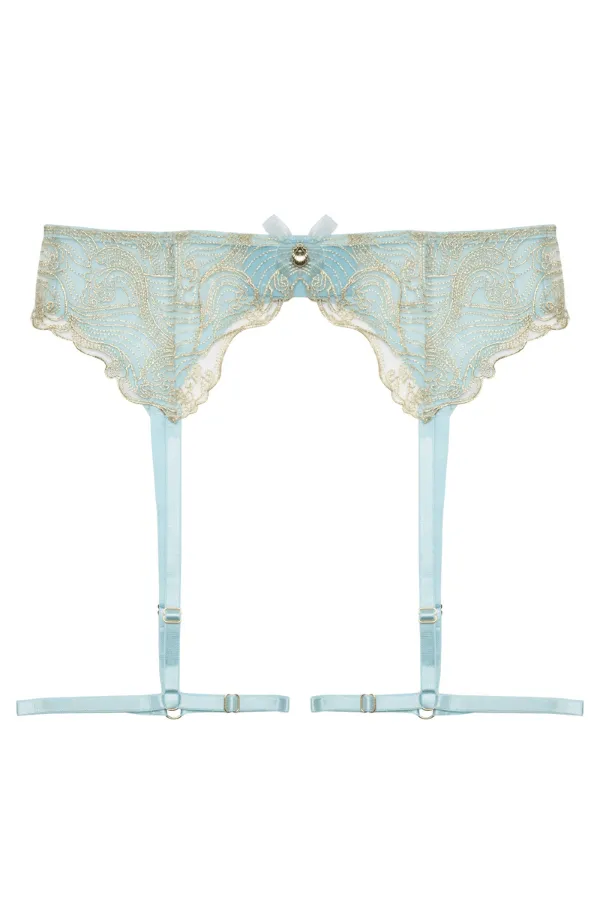Ayaka Blue Wave Embroidered Suspender Belt