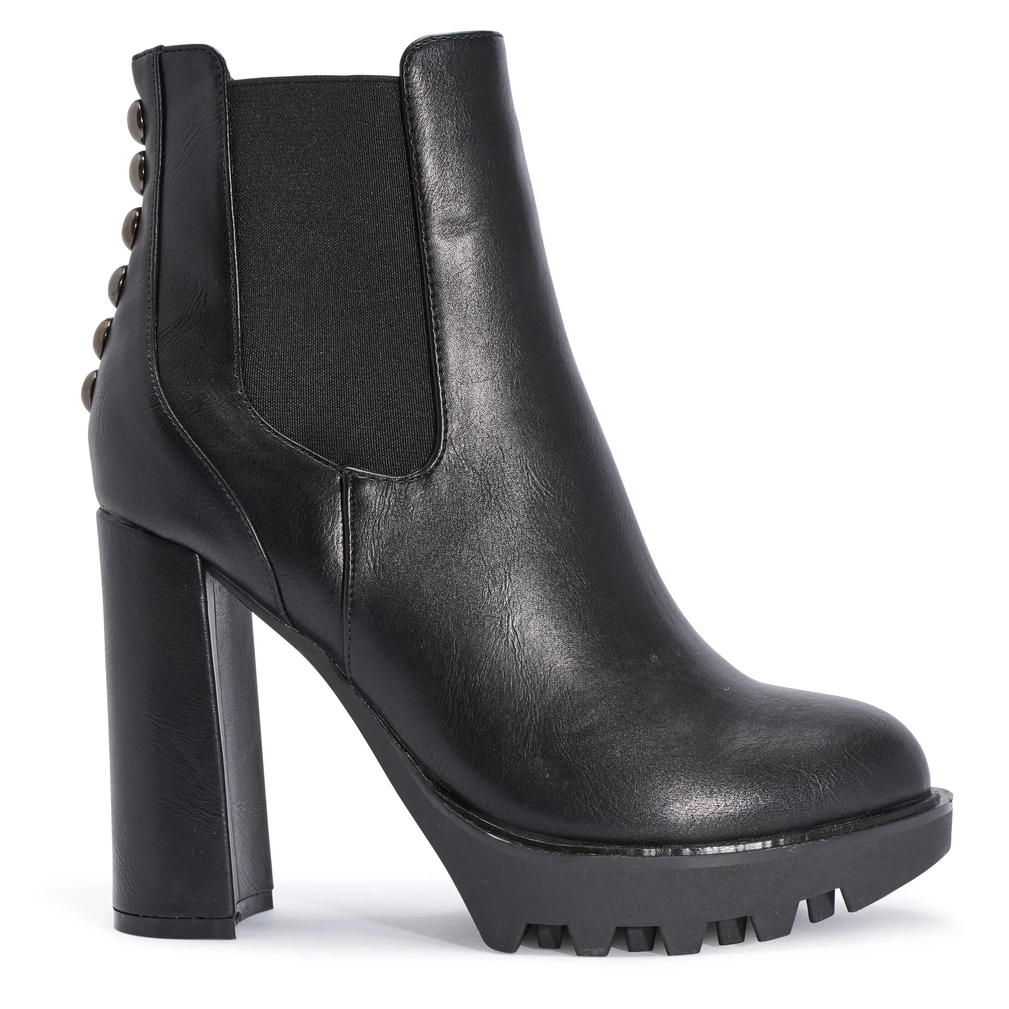 Black Synthetic Suede Block Heel Chunky Elastic Boot