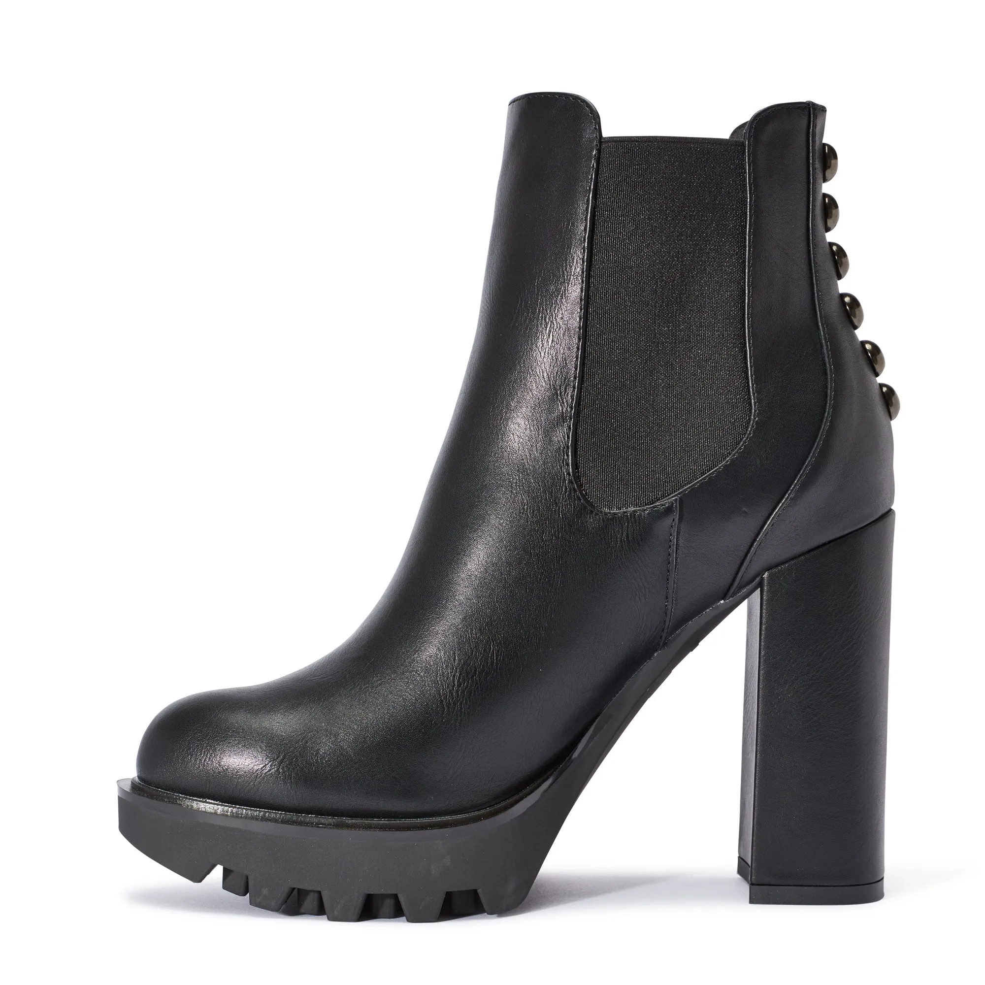 Black Synthetic Suede Block Heel Chunky Elastic Boot