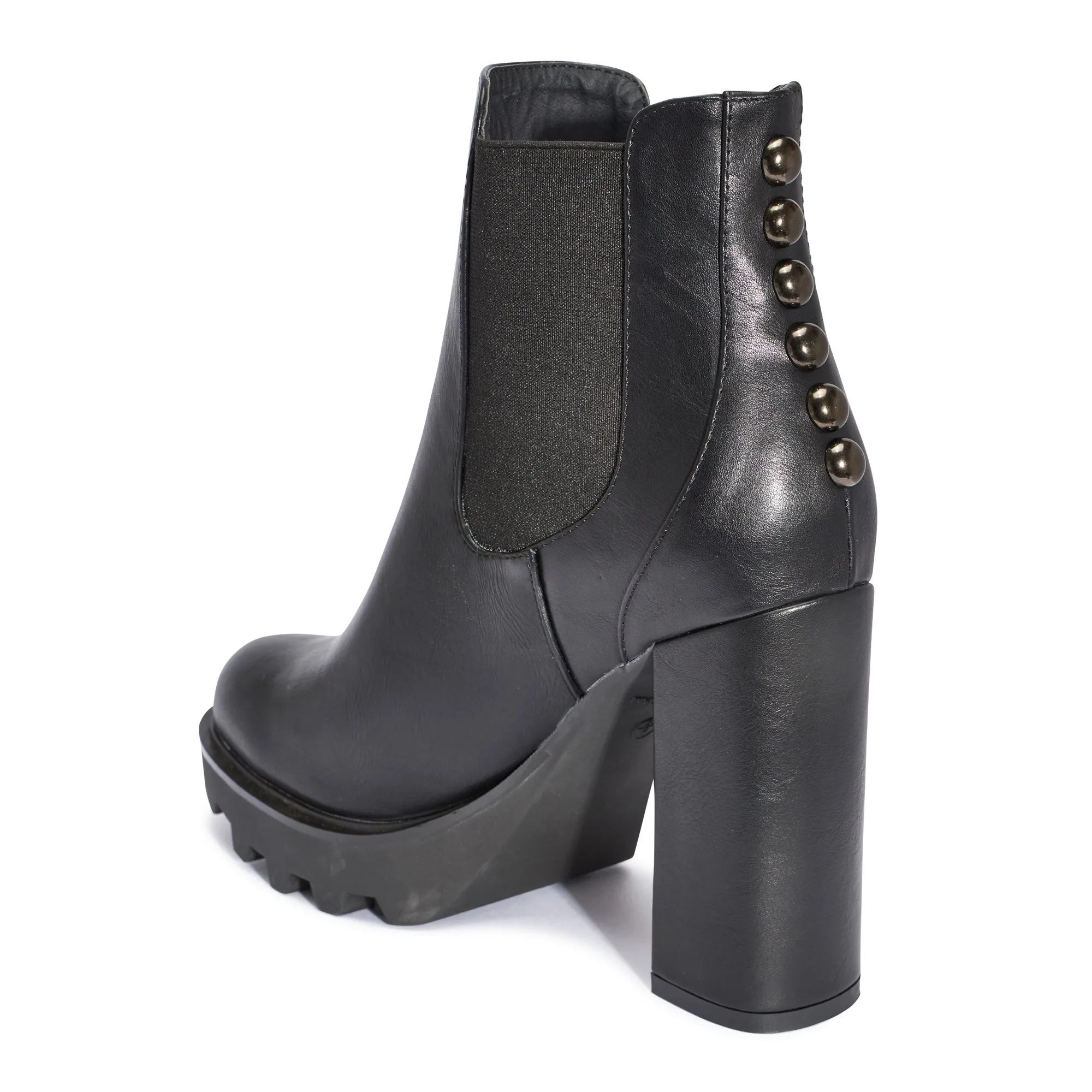 Black Synthetic Suede Block Heel Chunky Elastic Boot