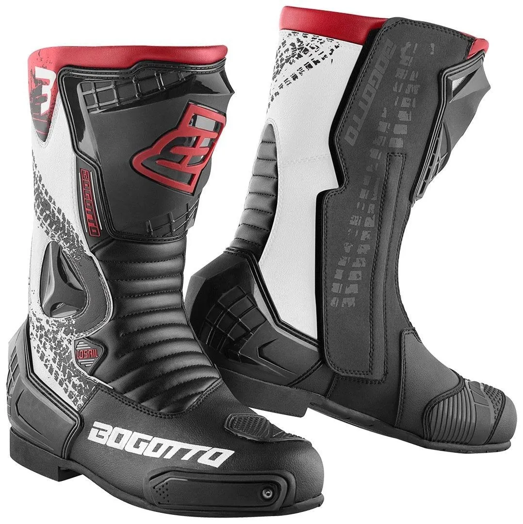 Bogotto Losail Evo Motorcycle Boots with Reinforced Heel, Black/White/Red