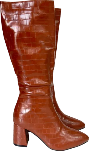 Brown Croc Block Heel Knee High Boots UK 3 EU 36 👠