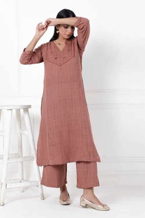 Coco Lily Hand-Embroidered & Handwoven Kurta Set
