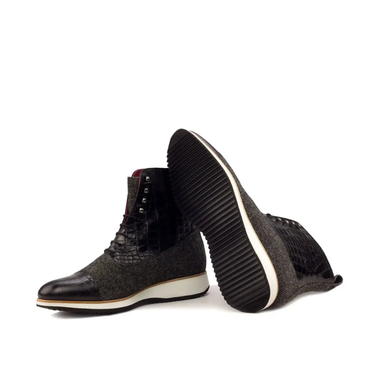 DapperFam Vittorio in Black / Nailhead Men's Sartorial & Italian Croco Embossed Leather Balmoral Boot