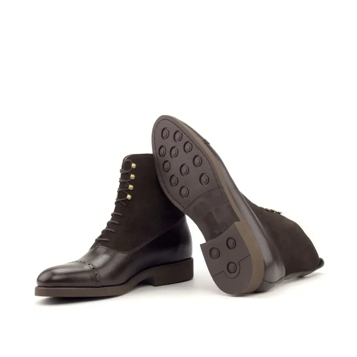 DapperFam Vittorio in Dark Brown Men's Lux Suede & Italian Pebble Grain Leather Balmoral Boot