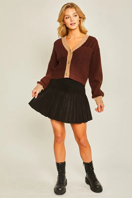 Dark Brown Color Block Sweater Cardigan