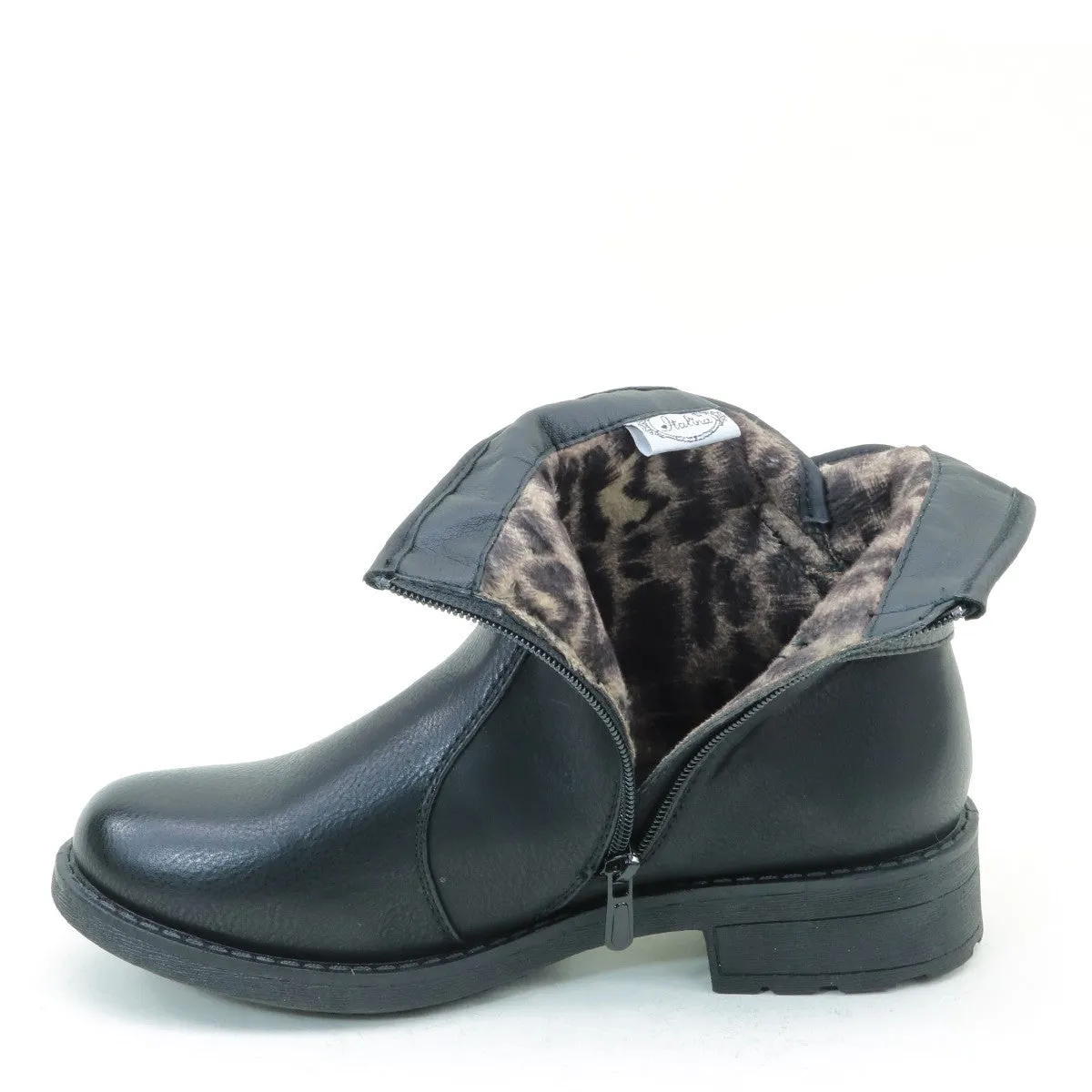 Distressed Buckle Flat Ankle Casual Women's Vegan Boots Black