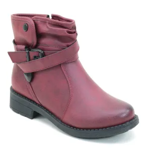 Distressed Buckle Flat Ankle Casual Women's Vegan Boots