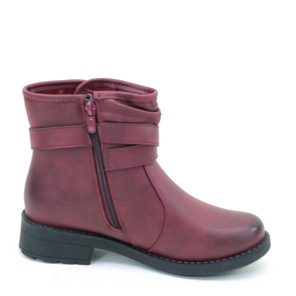 Distressed Buckle Flat Ankle Casual Women's Vegan Boots