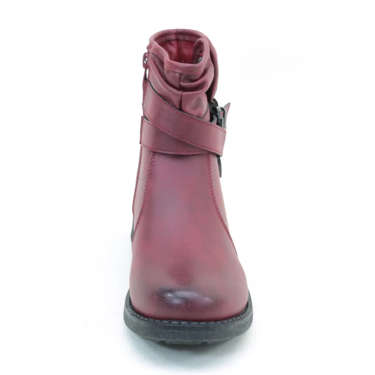 Distressed Buckle Flat Ankle Casual Women's Vegan Boots