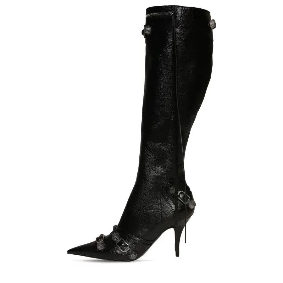 Fashion Knee-high Winter Boots Pointed Toe Punk High Heels for Women