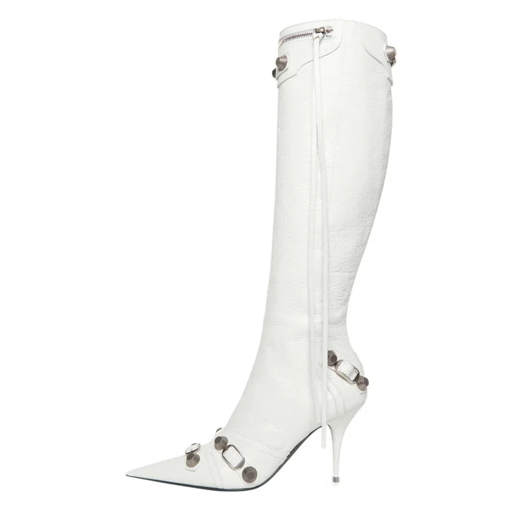 Fashion Knee-high Winter Boots Pointed Toe Punk High Heels for Women