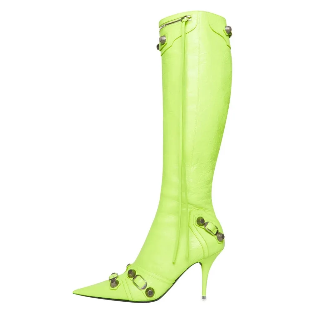 Fashion Knee-high Winter Boots Pointed Toe Punk High Heels for Women
