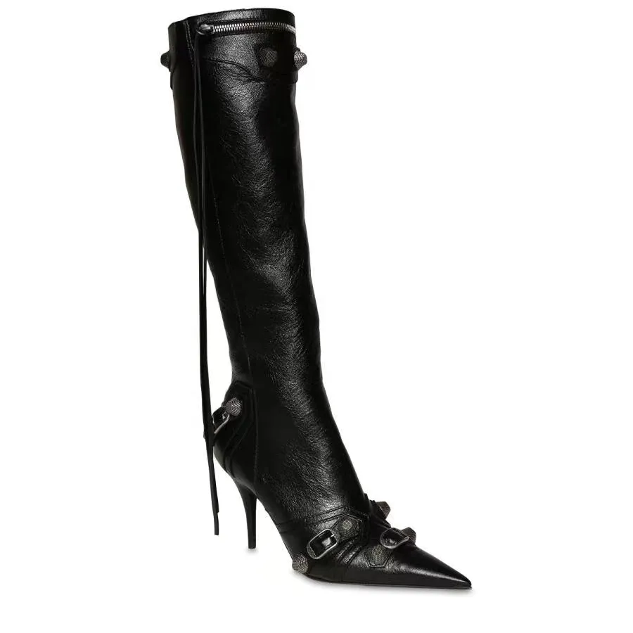 Fashion Knee-high Winter Boots Pointed Toe Punk High Heels for Women