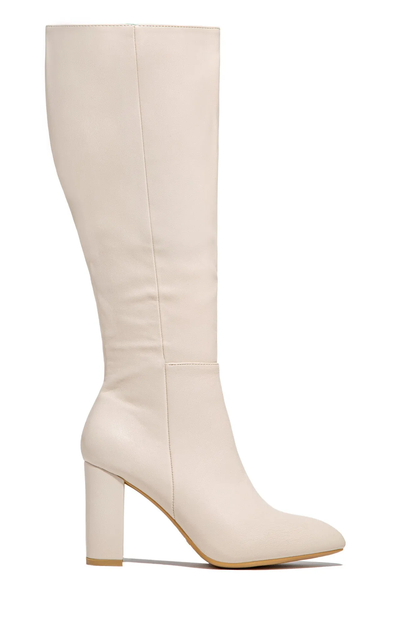 Fine Time Block Heel Knee High Boots - White