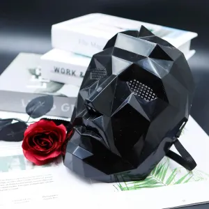 Game interactive mask, protagonist, leader. Black oppression. Role play costume accessories.