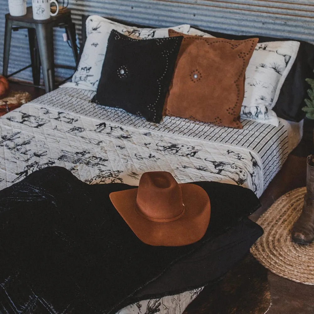 Genuine Suede Antique Concho & Studded Pillow - Tobacco