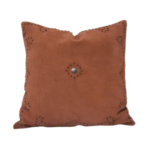 Genuine Suede Antique Concho & Studded Pillow - Tobacco
