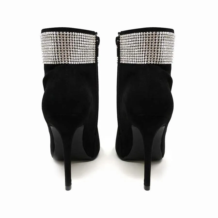 Harley Crystal Detail Ankle Boot In Black Faux Suede