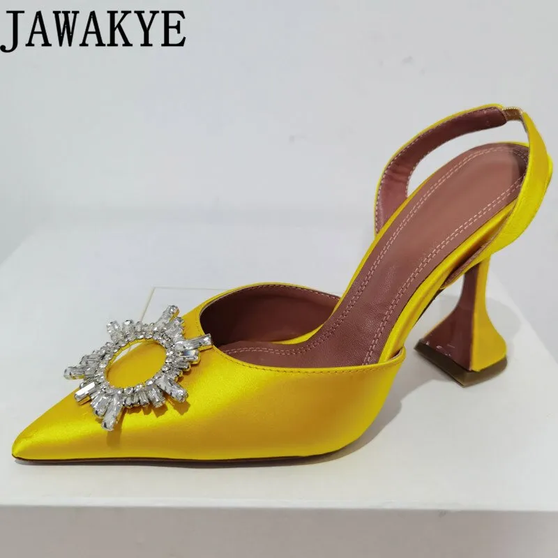 Hot Sale New Color Satin Dress Shoes Women Summer Pointy Toe Goblet High Heel Gladiatus Sandals Crystal Bow-knot Designer Shoes