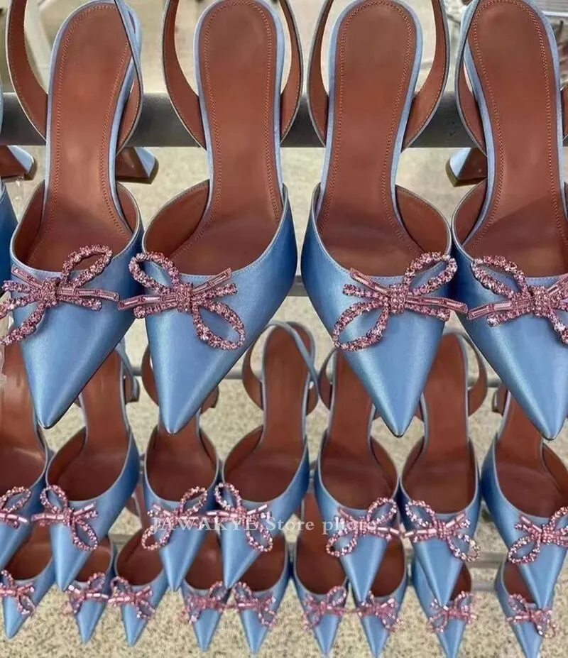Hot Sale New Color Satin Dress Shoes Women Summer Pointy Toe Goblet High Heel Gladiatus Sandals Crystal Bow-knot Designer Shoes