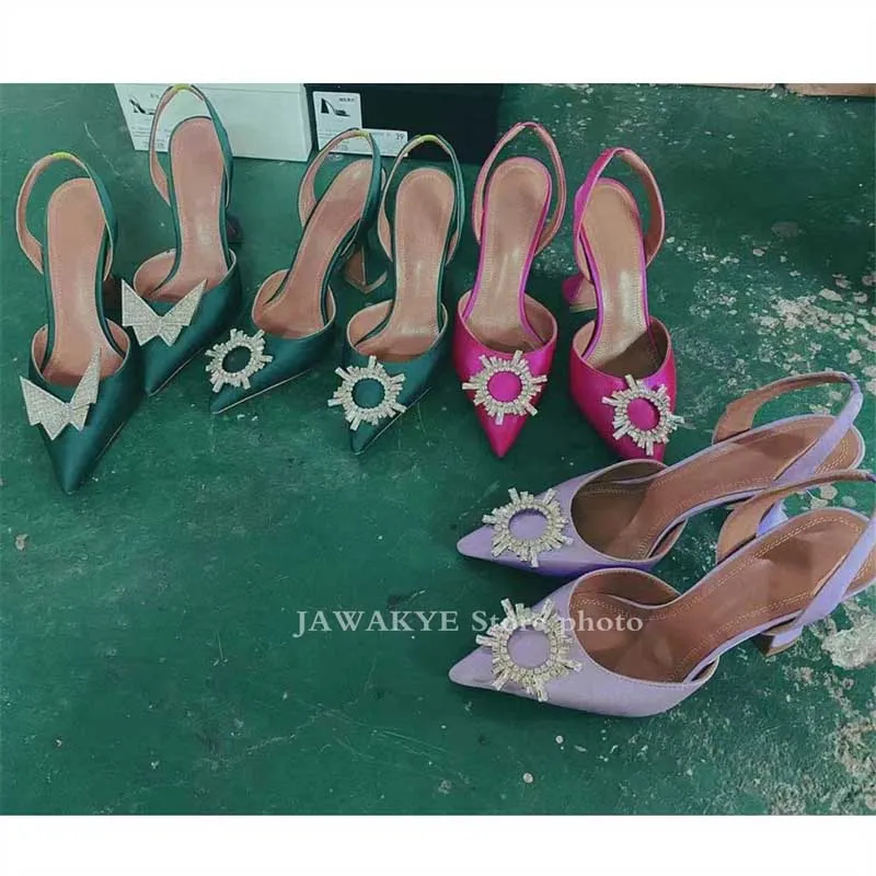 Hot Sale New Color Satin Dress Shoes Women Summer Pointy Toe Goblet High Heel Gladiatus Sandals Crystal Bow-knot Designer Shoes