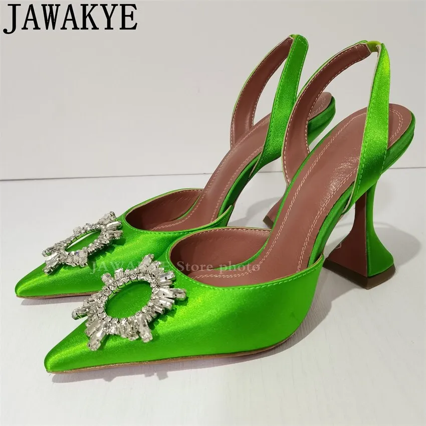 Hot Sale New Color Satin Dress Shoes Women Summer Pointy Toe Goblet High Heel Gladiatus Sandals Crystal Bow-knot Designer Shoes