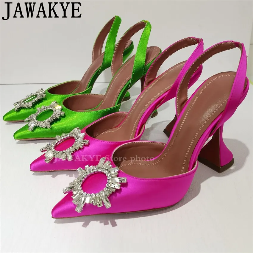 Hot Sale New Color Satin Dress Shoes Women Summer Pointy Toe Goblet High Heel Gladiatus Sandals Crystal Bow-knot Designer Shoes