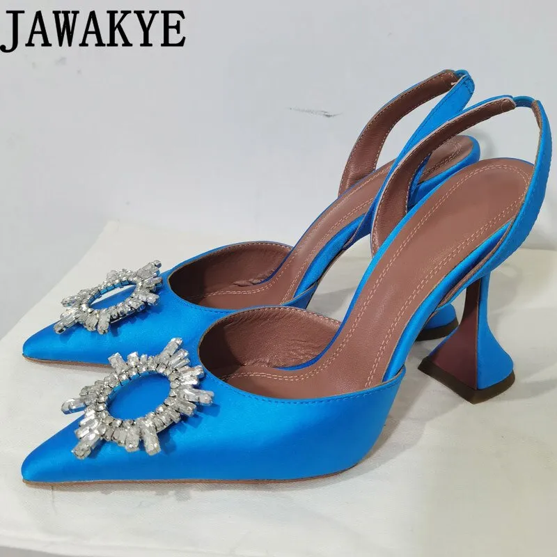 Hot Sale New Color Satin Dress Shoes Women Summer Pointy Toe Goblet High Heel Gladiatus Sandals Crystal Bow-knot Designer Shoes