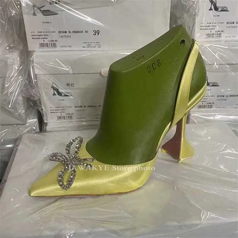 Hot Sale New Color Satin Dress Shoes Women Summer Pointy Toe Goblet High Heel Gladiatus Sandals Crystal Bow-knot Designer Shoes
