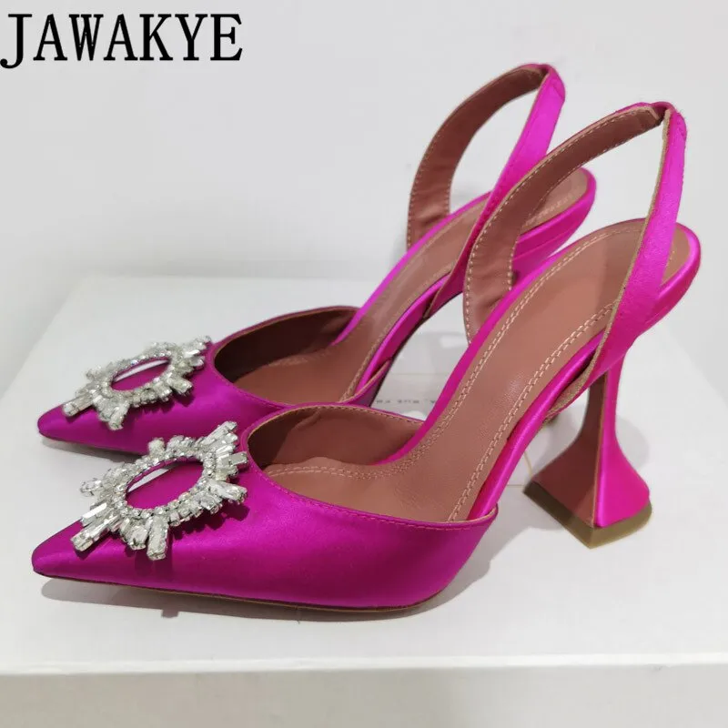 Hot Sale New Color Satin Dress Shoes Women Summer Pointy Toe Goblet High Heel Gladiatus Sandals Crystal Bow-knot Designer Shoes