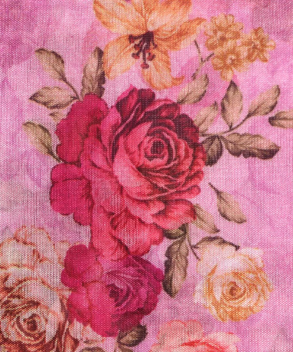 Light Pink Colour Floral Print Organza Silk Fabric