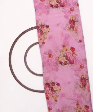 Light Pink Colour Floral Print Organza Silk Fabric