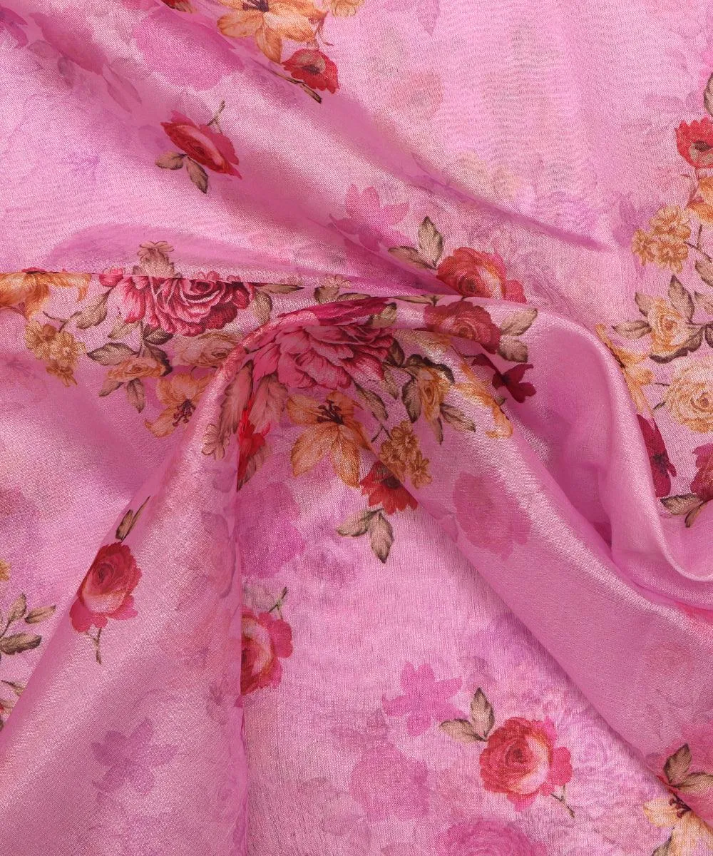 Light Pink Colour Floral Print Organza Silk Fabric