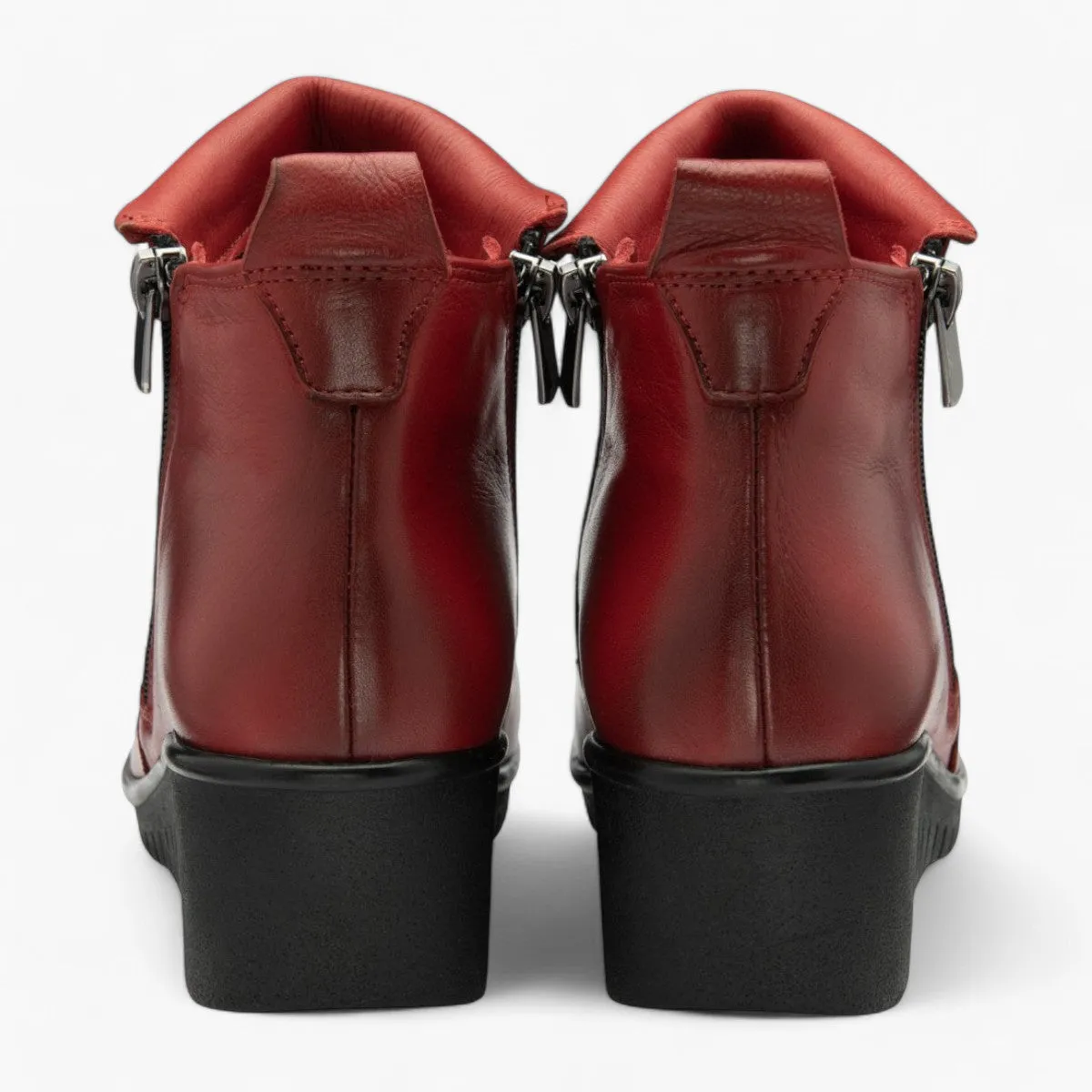 Lotus Cordelia Red Leather Wedge Ankle Boots for Women