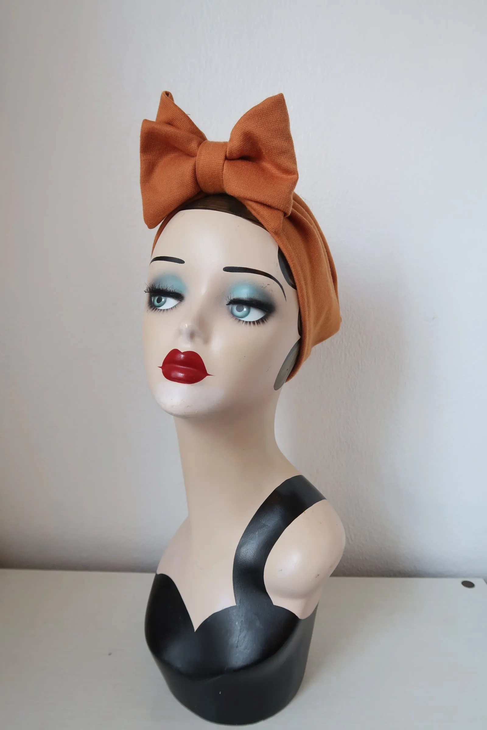 Made To Order: BOW KNOT Vintage Style Pre-tied Headband in 8 colours: red, black, leopard, olive green, mustard, rust, grey & navy