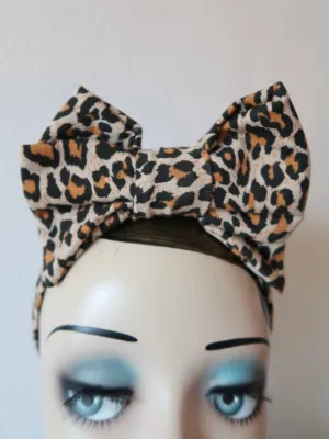 Made To Order: BOW KNOT Vintage Style Pre-tied Headband in 8 colours: red, black, leopard, olive green, mustard, rust, grey & navy