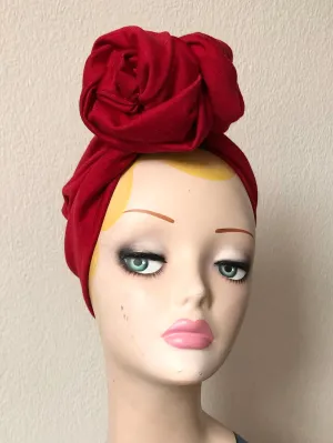 Made To Order: ROSE KNOT 1940s Pre-tied Stretchy Turban in 8 Colours: red, black, leopard, olive green, mustard, rust, grey & navy